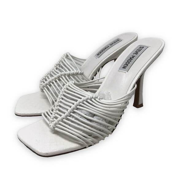 Steve Madden Bonds Heeled Sandals 7 Strappy Cage Square Open Toe Faux Leather - Picture 1 of 9